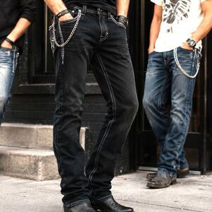 Vintage Y2K Western Biker Rock Revival Kofi Black Embroidered Jeans Men's 38